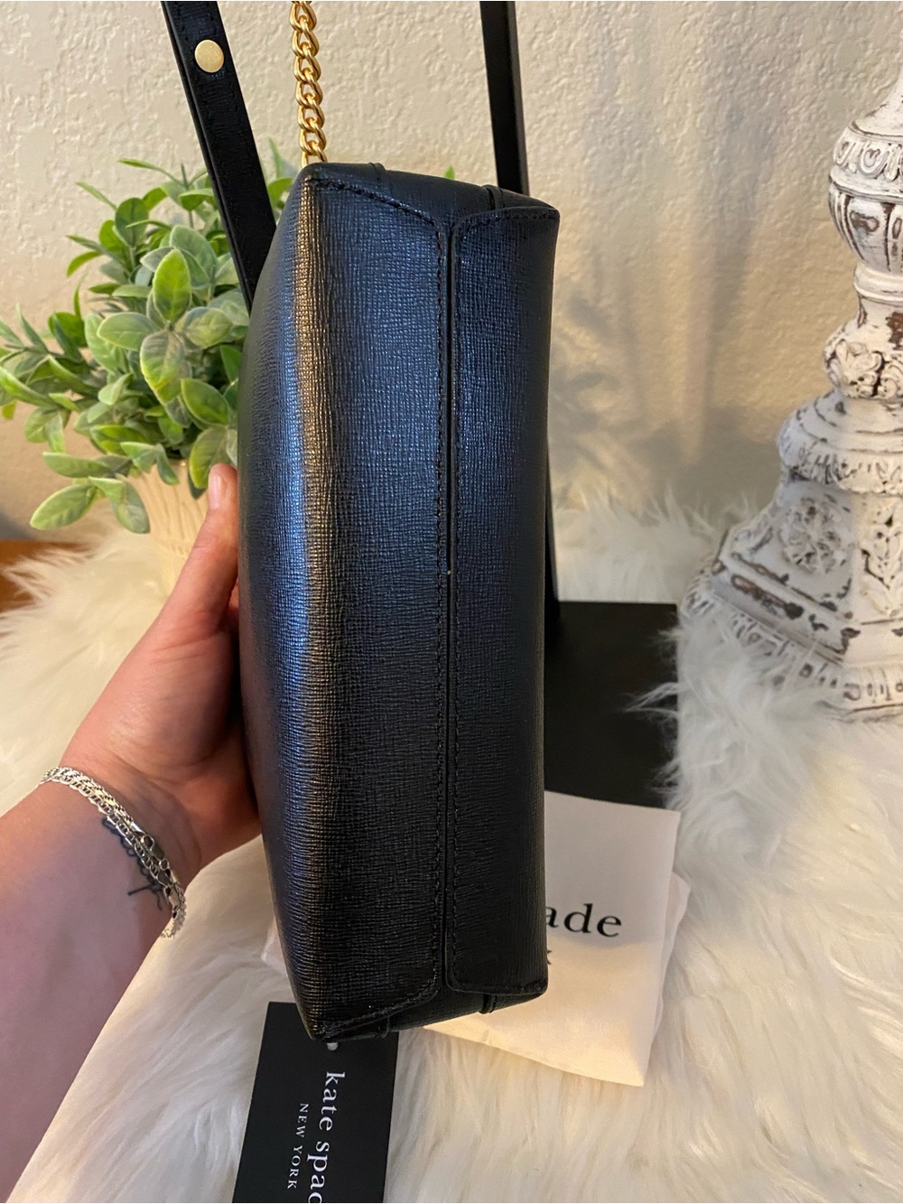 kate spade black leather crossbody with gold chain - Picture 11 of 13